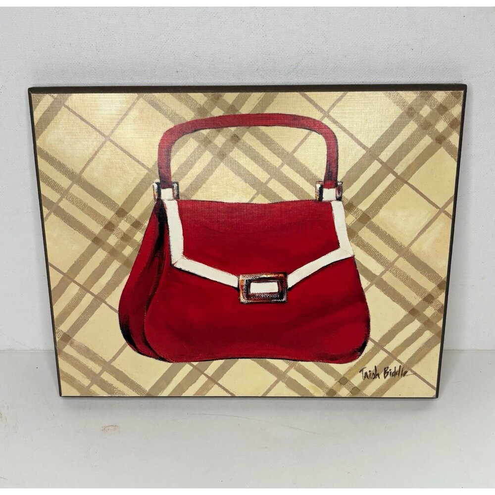 Trish Biddle Red Handbag Purse Wall Plaque 8x10 MDF Fashion Art Decor